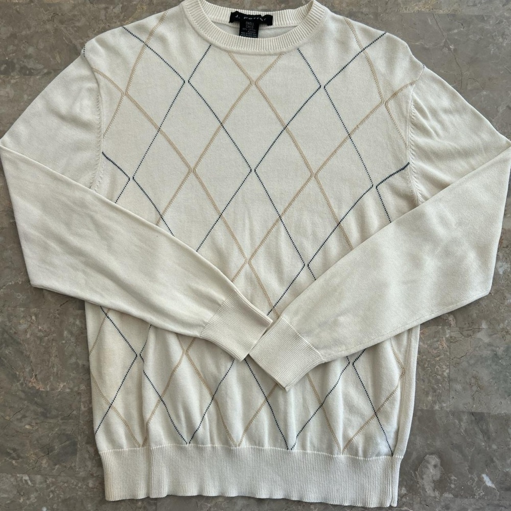 Vintage 1990s J. Ferrar Argyle Cotton Knit Sweater Small